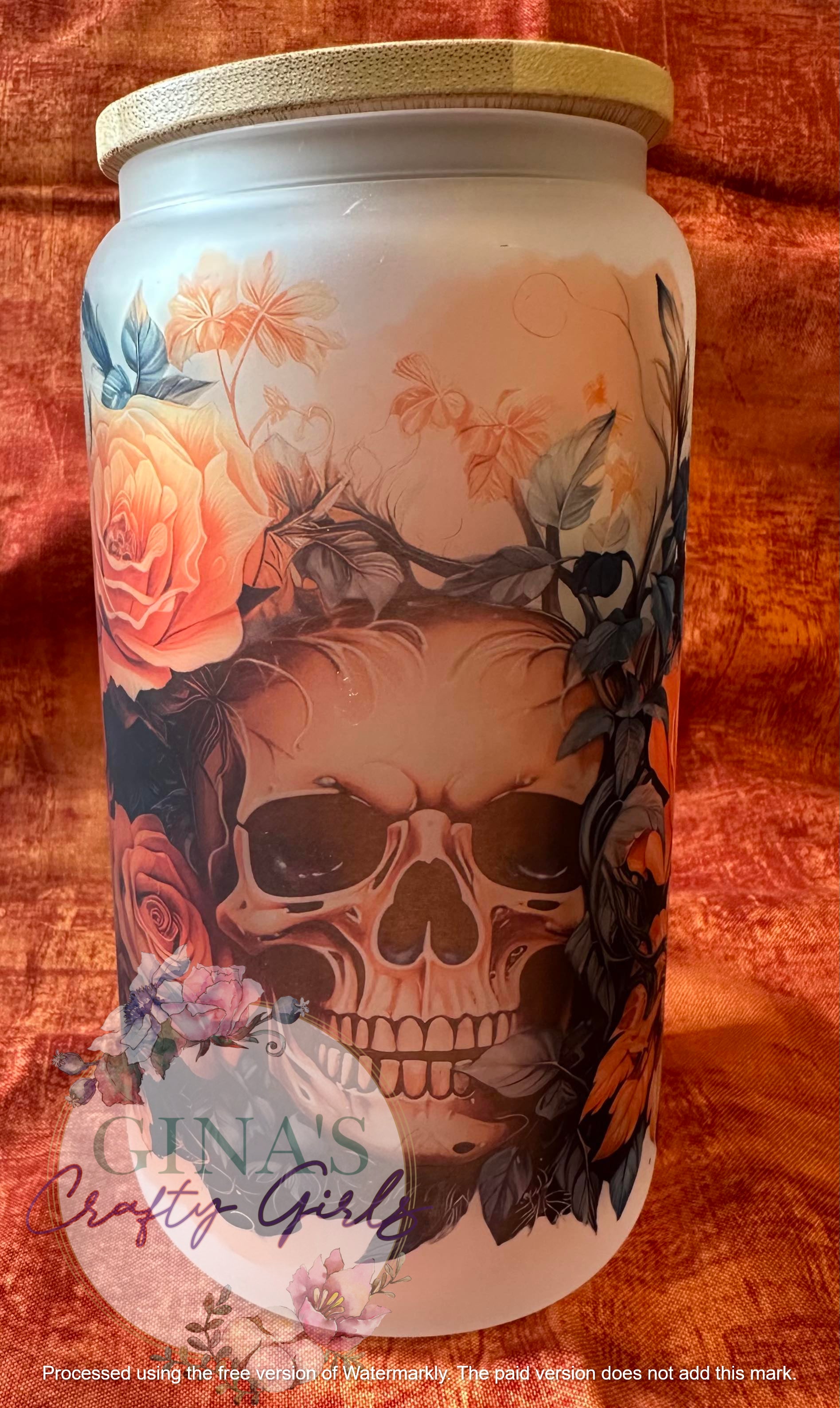 Fall Floral With Skull Glass Can Cup