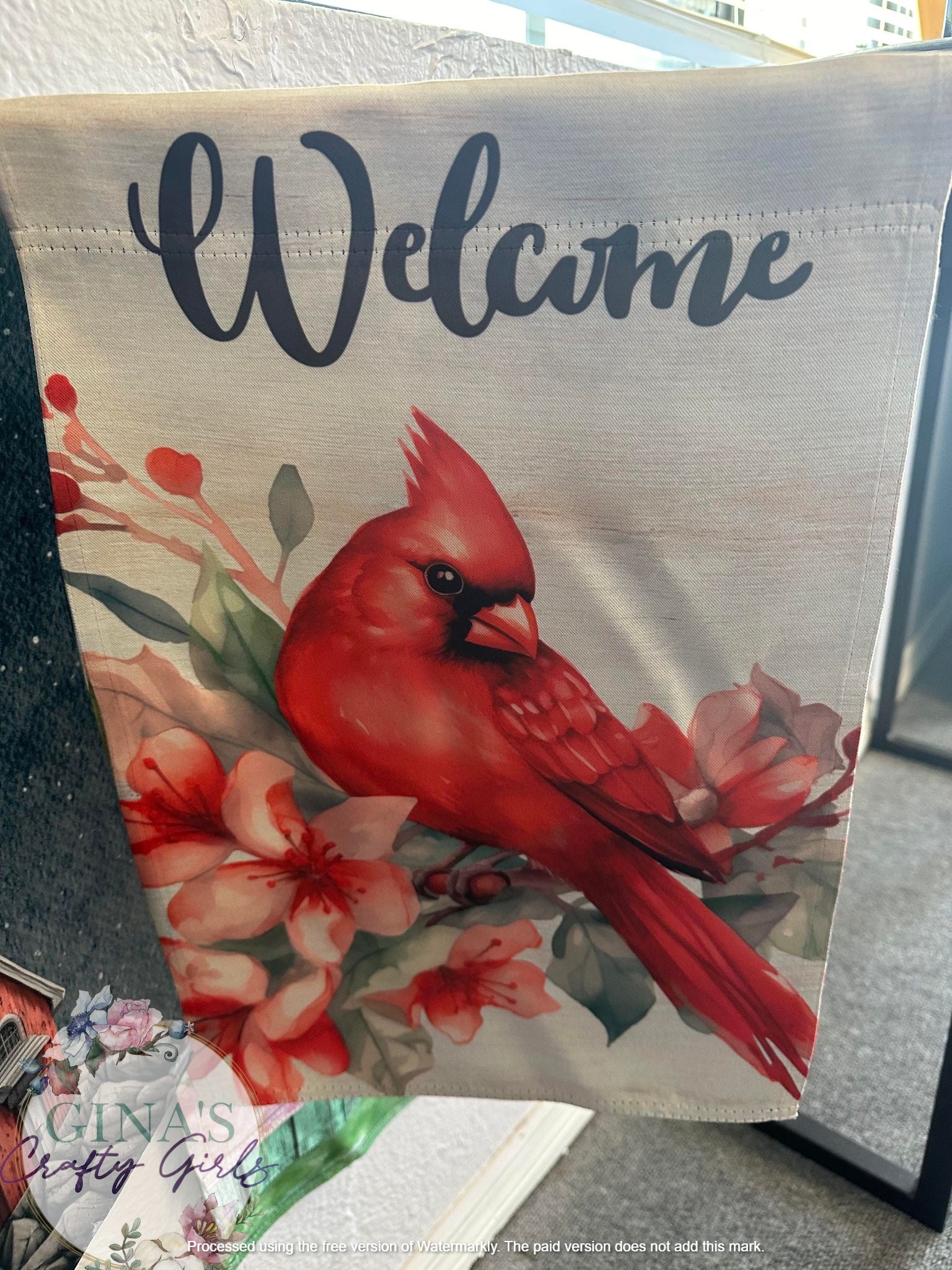 Welcome With Cardinal 12 x18 Double Sided Garden Flag