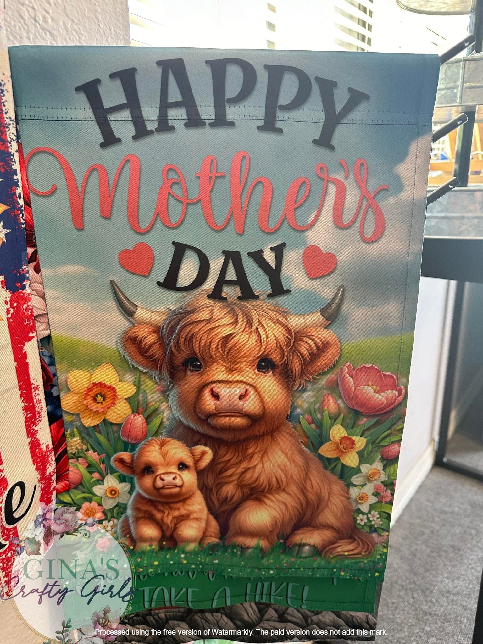 Happy Mothers Day Highland Cow 12 x18 Double Sided Garden Flag