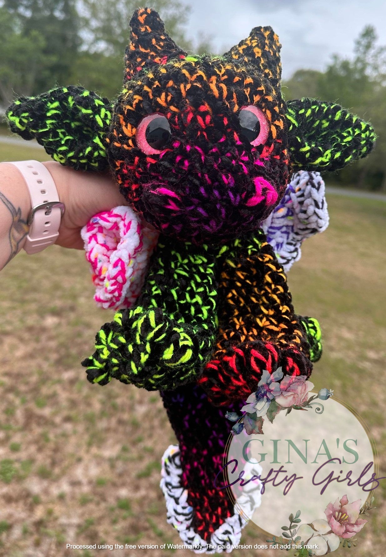 Neon  Rainbow Dragon Crochet