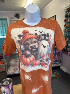 Fall Highland Cow Fall Bleached Shirt