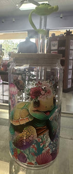 Load image into Gallery viewer, Floral Sea Turtle Glass Cup
