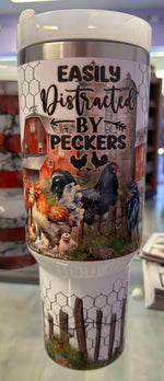 Load image into Gallery viewer, Easily Distracted By Peckers Chicken 40 Oz Tumbler
