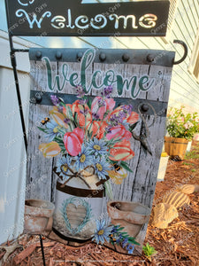 Welcome Milk Can Tulip Daisies Farm 12 x18 Double Sided Garden Flag