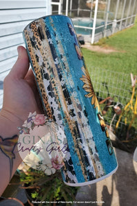 MOM Cowhide With Sunflowers and Turquoise Skinny Tumbler