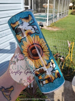 Load image into Gallery viewer, MOM Cowhide With Sunflowers and Turquoise Skinny Tumbler
