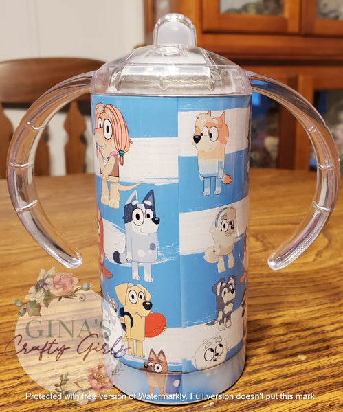 12oz Sippy Kid Cup, Bluey kid cup, straight sided kid cup, Bluey sippy cup,  Bluey sublimation, kid cup sublimation, p