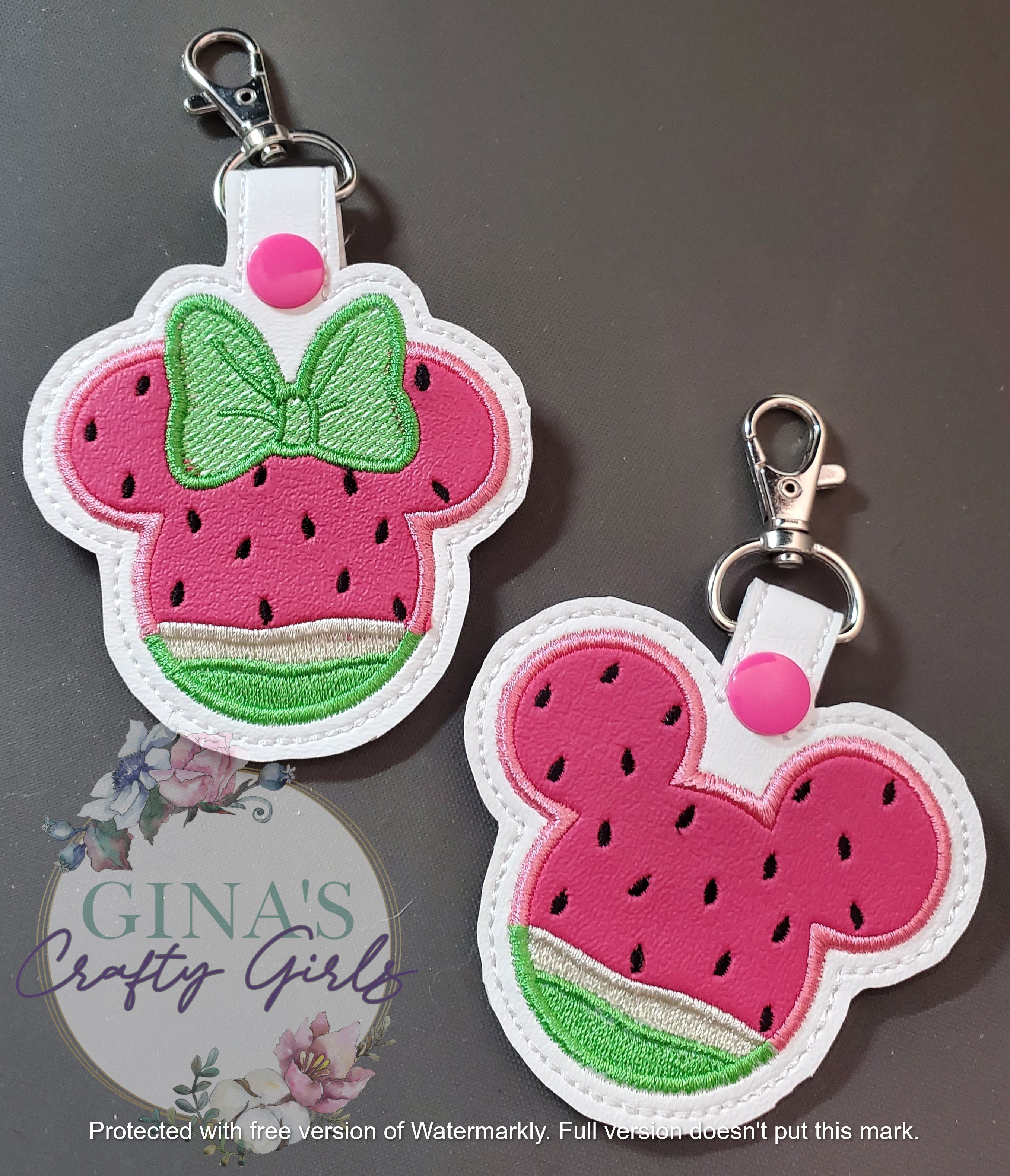 Watermelon Mickey and Minnie Keyfob